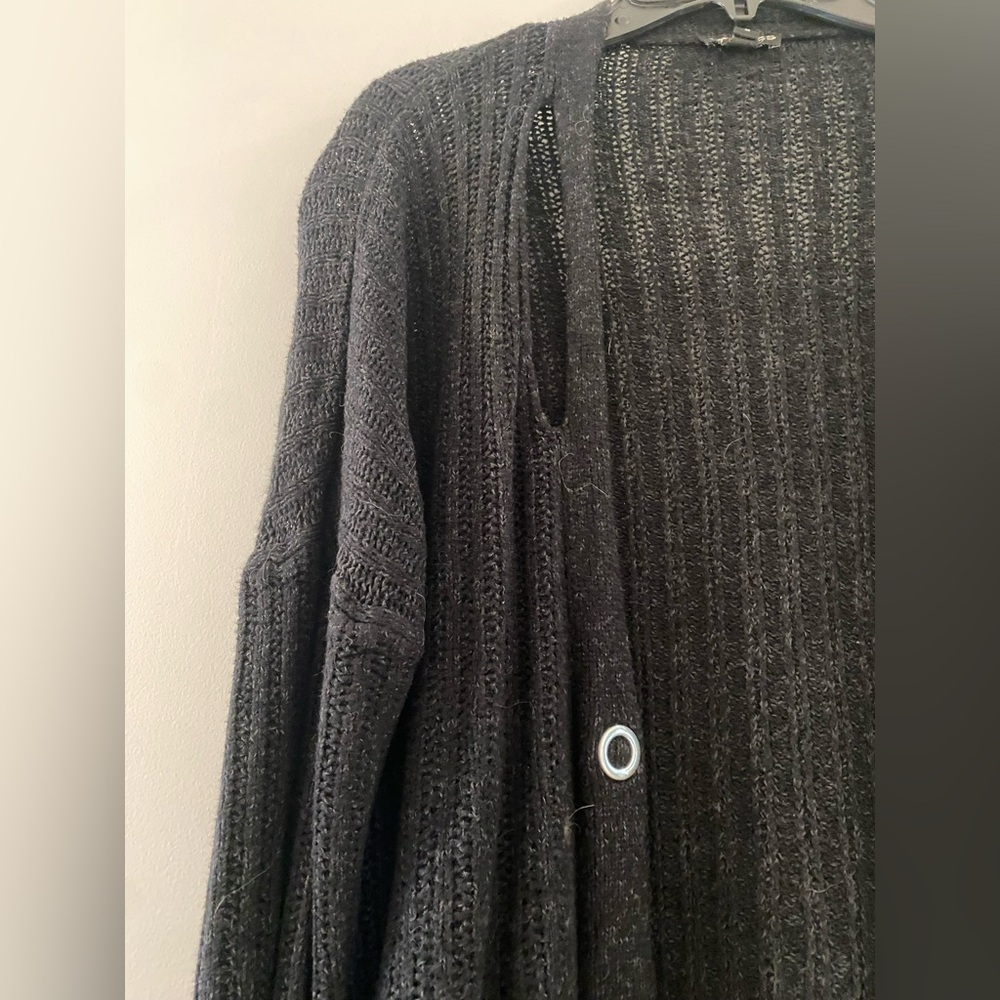 Express Black Women's Sweater with Buttons and Stylized Cut Out at Collar - Picture 4 of 6